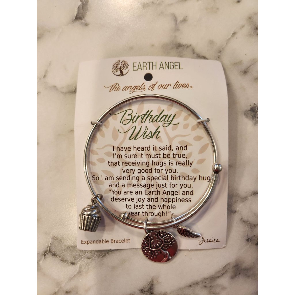 Earth Angel Expandable Bracelet With Charms Birthday Wish Silver Tone